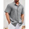 imageRuncati Mens Linen Shirt Guayabera Cuban Short Sleeve Button Down Summer Beach Hippie ShirtsGrey