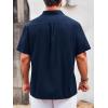 imageRuncati Mens Linen Shirt Guayabera Cuban Short Sleeve Button Down Summer Beach Hippie ShirtsNavy Blue