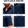imageRuncati Mens Linen Shirt Guayabera Cuban Short Sleeve Button Down Summer Beach Hippie ShirtsNavy Blue