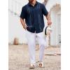 imageRuncati Mens Linen Shirt Guayabera Cuban Short Sleeve Button Down Summer Beach Hippie ShirtsNavy Blue
