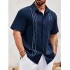 imageRuncati Mens Linen Shirt Guayabera Cuban Short Sleeve Button Down Summer Beach Hippie ShirtsNavy Blue