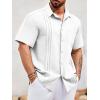 imageRuncati Mens Linen Shirt Guayabera Cuban Short Sleeve Button Down Summer Beach Hippie ShirtsWhite