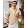 imageRuncati Mens Short Sleeve Linen Shirts Button Down Casual Texture Summer Beach Wedding TopsBeige