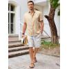 imageRuncati Mens Short Sleeve Linen Shirts Button Down Casual Texture Summer Beach Wedding TopsBeige