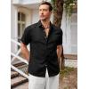 imageRuncati Mens Short Sleeve Linen Shirts Button Down Casual Texture Summer Beach Wedding TopsBlack