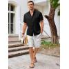 imageRuncati Mens Short Sleeve Linen Shirts Button Down Casual Texture Summer Beach Wedding TopsBlack
