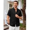 imageRuncati Mens Short Sleeve Linen Shirts Button Down Casual Texture Summer Beach Wedding TopsBlack