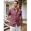 imageRuncati Mens Short Sleeve Linen Shirts Button Down Casual Texture Summer Beach Wedding TopsDark Red