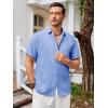 imageRuncati Mens Short Sleeve Linen Shirts Button Down Casual Texture Summer Beach Wedding TopsJean Blue