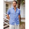imageRuncati Mens Short Sleeve Linen Shirts Button Down Casual Texture Summer Beach Wedding TopsJean Blue