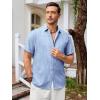 imageRuncati Mens Short Sleeve Linen Shirts Button Down Casual Texture Summer Beach Wedding TopsLight Blue