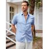 imageRuncati Mens Short Sleeve Linen Shirts Button Down Casual Texture Summer Beach Wedding TopsLight Blue