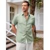 imageRuncati Mens Short Sleeve Linen Shirts Button Down Casual Texture Summer Beach Wedding TopsOlive Green