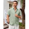 imageRuncati Mens Short Sleeve Linen Shirts Button Down Casual Texture Summer Beach Wedding TopsOlive Green