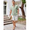 imageRuncati Mens Short Sleeve Linen Shirts Button Down Casual Texture Summer Beach Wedding TopsOlive Green