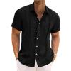 imageRuncati Mens Cuban Guayabera Shirts Short Sleeve Linen Casual Shirt Button Down Beach Summer Mexican ShirtsBlack