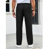 imageRuncati Mens Casual Pants Drawstring Elastic Waist Ribbed Sweatpants Straight Leg Loose Fit TrousersBlack