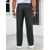 imageRuncati Mens Casual Pants Drawstring Elastic Waist Ribbed Sweatpants Straight Leg Loose Fit TrousersDark Grey