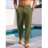 imageRuncati Mens Casual Pants Elastic Waist Linen Lightweight StraightLegs Loose Fit Summer Beach Yoga TrousersArmy Green