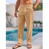 imageRuncati Mens Casual Pants Elastic Waist Linen Lightweight StraightLegs Loose Fit Summer Beach Yoga TrousersBrown