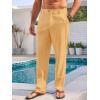 imageRuncati Mens Casual Pants Elastic Waist Linen Lightweight StraightLegs Loose Fit Summer Beach Yoga TrousersMustard Yellow