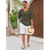 imageRuncati Mens Lace Up Beach Shirts Hollow Out V Neck Half Sleeve T Shirts Knit Crochet See Through Summer TopsArmy Green