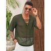 imageRuncati Mens Lace Up Beach Shirts Hollow Out V Neck Half Sleeve T Shirts Knit Crochet See Through Summer TopsArmy Green