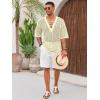 imageRuncati Mens Lace Up Beach Shirts Hollow Out V Neck Half Sleeve T Shirts Knit Crochet See Through Summer TopsBeige