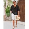 imageRuncati Mens Lace Up Beach Shirts Hollow Out V Neck Half Sleeve T Shirts Knit Crochet See Through Summer TopsBlack