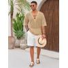 imageRuncati Mens Lace Up Beach Shirts Hollow Out V Neck Half Sleeve T Shirts Knit Crochet See Through Summer TopsKhaki