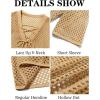 imageRuncati Mens Lace Up Beach Shirts Hollow Out V Neck Half Sleeve T Shirts Knit Crochet See Through Summer TopsKhaki