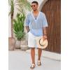 imageRuncati Mens Lace Up Beach Shirts Hollow Out V Neck Half Sleeve T Shirts Knit Crochet See Through Summer TopsLight Blue