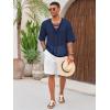 imageRuncati Mens Lace Up Beach Shirts Hollow Out V Neck Half Sleeve T Shirts Knit Crochet See Through Summer TopsNavy Blue