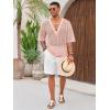 imageRuncati Mens Lace Up Beach Shirts Hollow Out V Neck Half Sleeve T Shirts Knit Crochet See Through Summer TopsPink