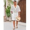 imageRuncati Mens Lace Up Beach Shirts Hollow Out V Neck Half Sleeve T Shirts Knit Crochet See Through Summer TopsWhite