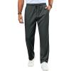 imageRuncati Mens Casual Pants Drawstring Elastic Waist Ribbed Sweatpants Straight Leg Loose Fit TrousersDark Grey