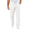 imageRuncati Mens Casual Pants Drawstring Elastic Waist Ribbed Sweatpants Straight Leg Loose Fit TrousersWhite