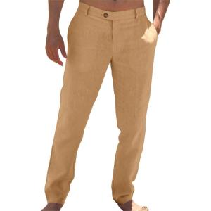 imageRuncati Mens Casual Pants Elastic Waist Linen Lightweight StraightLegs Loose Fit Summer Beach Yoga TrousersBrown