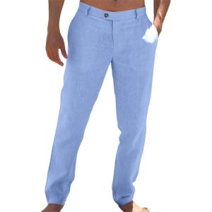 imageRuncati Mens Casual Pants Elastic Waist Linen Lightweight StraightLegs Loose Fit Summer Beach Yoga TrousersSky Blue
