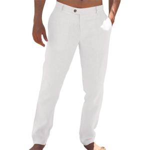 imageRuncati Mens Casual Pants Elastic Waist Linen Lightweight StraightLegs Loose Fit Summer Beach Yoga TrousersWhite