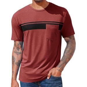 imageRuncati Mens Casual TShirt Short Sleeve Regular Fit Crewneck Tee Summer Graphic Tops with PocketBurgundy