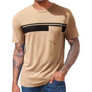 imageRuncati Mens Casual TShirt Short Sleeve Regular Fit Crewneck Tee Summer Graphic Tops with PocketKhaki
