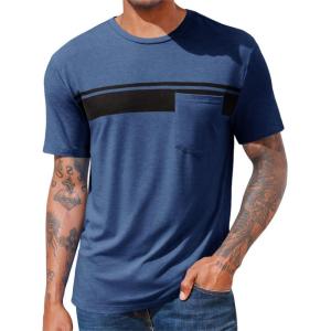 imageRuncati Mens Casual TShirt Short Sleeve Regular Fit Crewneck Tee Summer Graphic Tops with PocketNavy