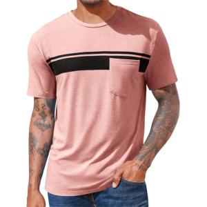 imageRuncati Mens Casual TShirt Short Sleeve Regular Fit Crewneck Tee Summer Graphic Tops with PocketPink