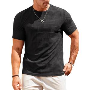 imageRuncati Mens Casual TShirts Short Sleeve Crew Neck Summer Stretchy Shirt Textured Jacquard TopsBlack