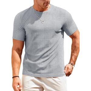 imageRuncati Mens Casual TShirts Short Sleeve Crew Neck Summer Stretchy Shirt Textured Jacquard TopsGrey