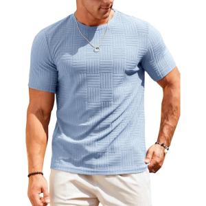 imageRuncati Mens Casual TShirts Short Sleeve Crew Neck Summer Stretchy Shirt Textured Jacquard TopsSky Blue