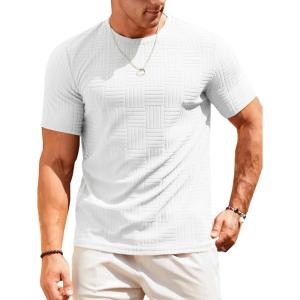 imageRuncati Mens Casual TShirts Short Sleeve Crew Neck Summer Stretchy Shirt Textured Jacquard TopsWhite