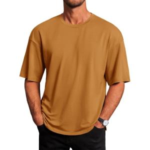 imageRuncati Mens Casual TShirts Short Sleeve Lightweight Oversized Summer Cotton Tee Beach Crew Neck TopsBrown