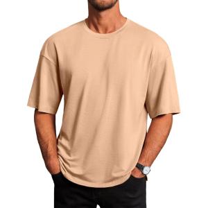 imageRuncati Mens Casual TShirts Short Sleeve Lightweight Oversized Summer Cotton Tee Beach Crew Neck TopsKhaki
